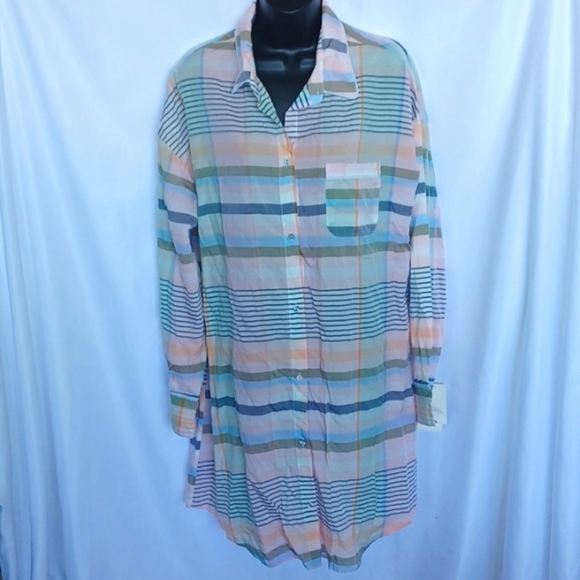 Stars Above Plaid Button Down Pajama Dress Shirt - Picture 1 of 4